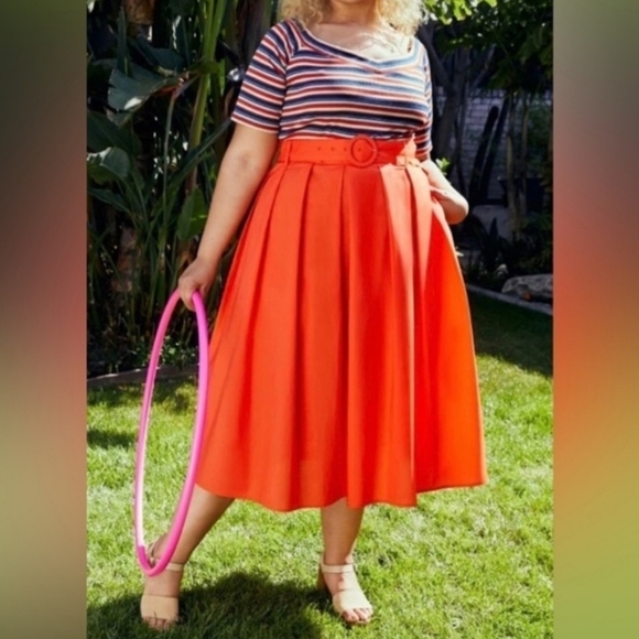 Modcloth x Barbie Orange Belted Retro Skirt - Picture 3 of 14